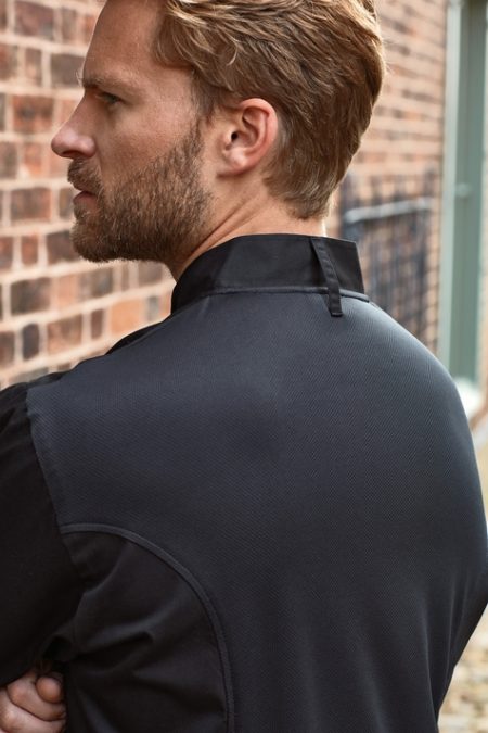 pitkahihainen_kokin_takki_coolchecker_black_promo_back PITKÄHIHAINEN coolchecker® kokintakki